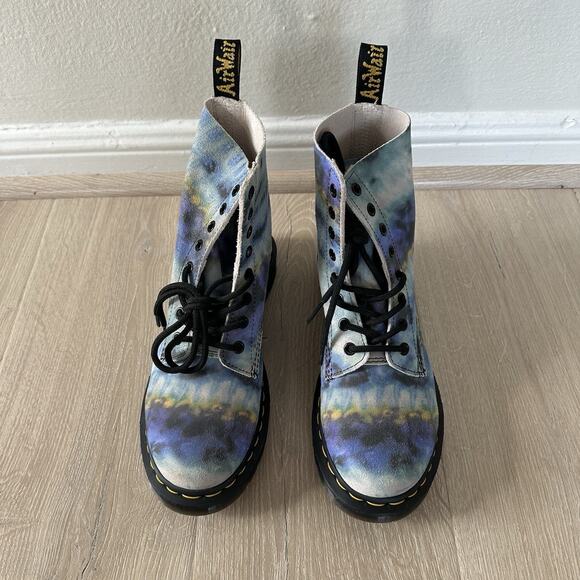 Dr Martens Pascal Tie Dye Blue Leather Boots Colorful Comfy 27242 - Picture 4 of 10